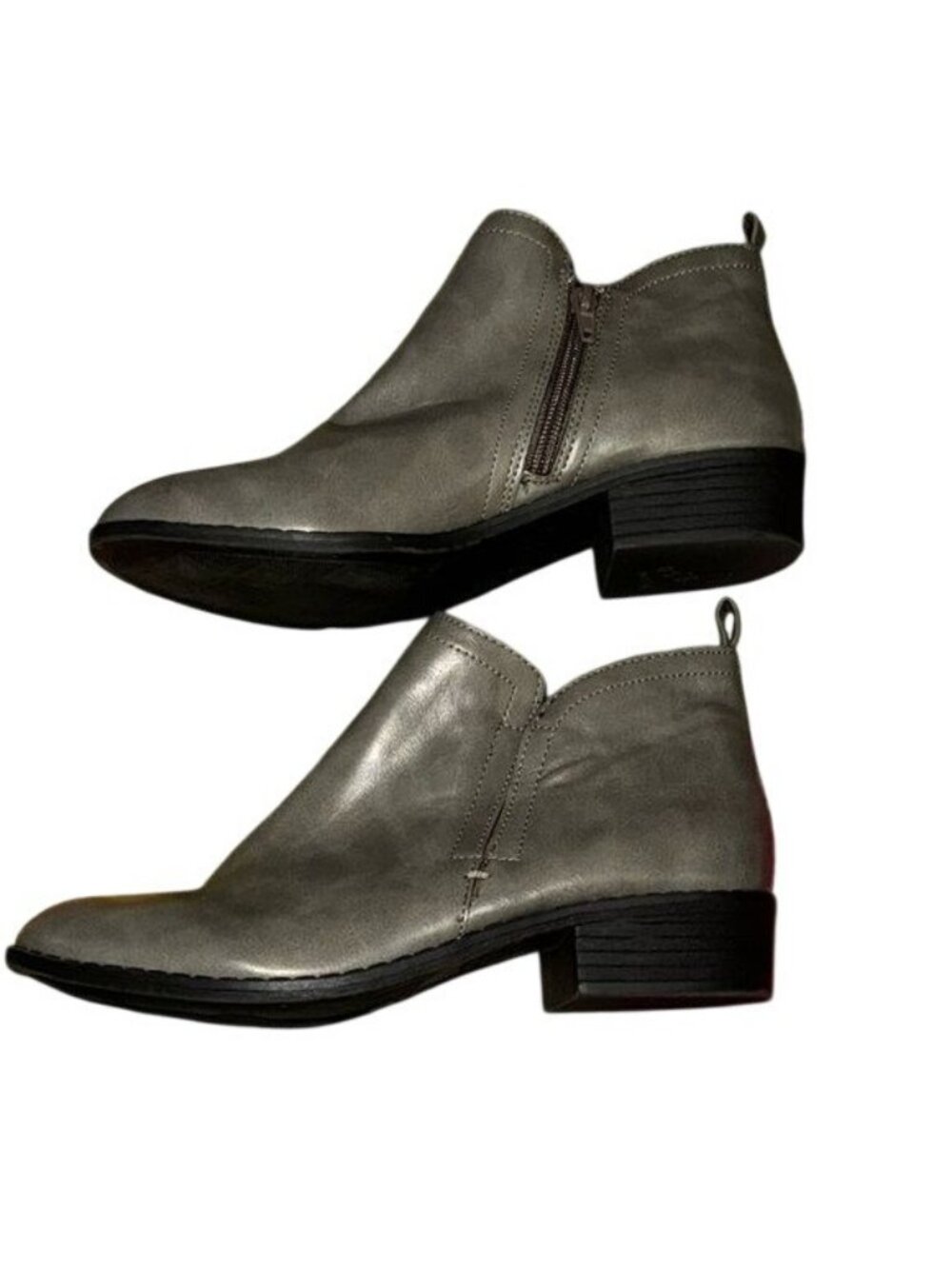 Gray Ankle Boots With Side Zipper & Low Heel For Women 7 1/2